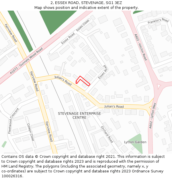 2, ESSEX ROAD, STEVENAGE, SG1 3EZ: Location map and indicative extent of plot