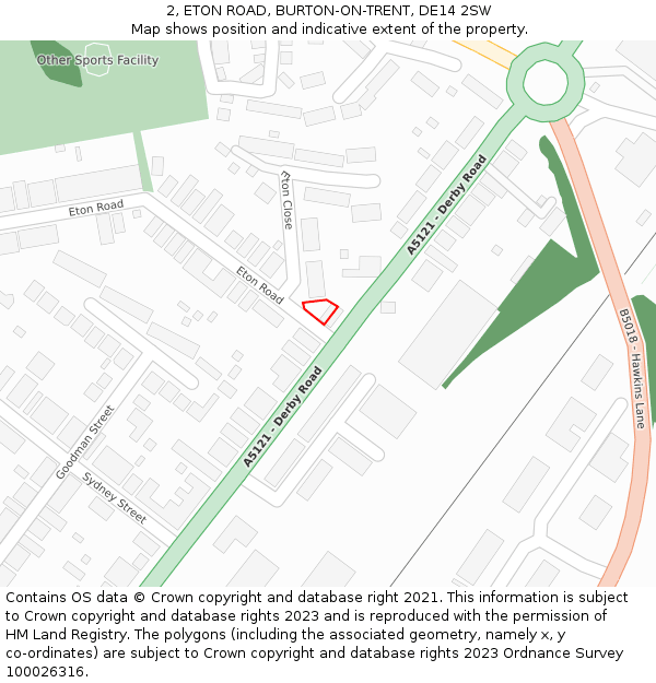 2, ETON ROAD, BURTON-ON-TRENT, DE14 2SW: Location map and indicative extent of plot