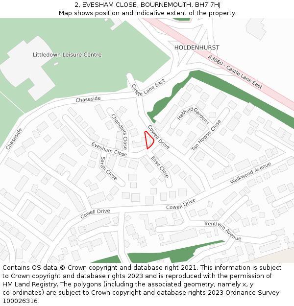 2, EVESHAM CLOSE, BOURNEMOUTH, BH7 7HJ: Location map and indicative extent of plot
