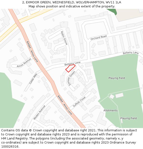 2, EXMOOR GREEN, WEDNESFIELD, WOLVERHAMPTON, WV11 1LA: Location map and indicative extent of plot
