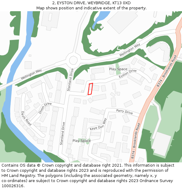 2, EYSTON DRIVE, WEYBRIDGE, KT13 0XD: Location map and indicative extent of plot