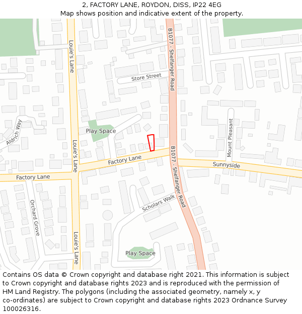 2, FACTORY LANE, ROYDON, DISS, IP22 4EG: Location map and indicative extent of plot