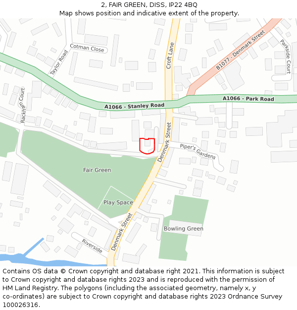 2, FAIR GREEN, DISS, IP22 4BQ: Location map and indicative extent of plot