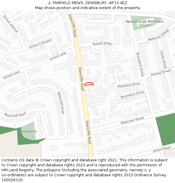 2, FAIRFIELD MEWS, DEWSBURY, WF13 4EZ: Location map and indicative extent of plot