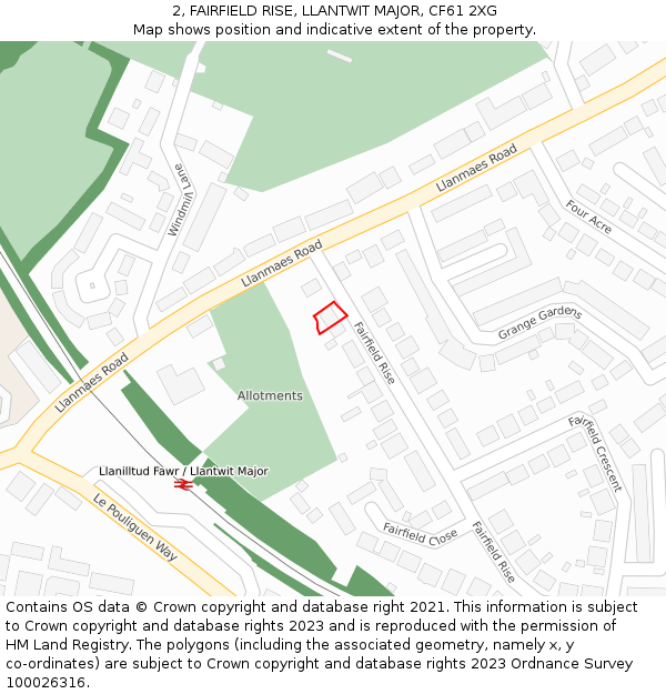 2, FAIRFIELD RISE, LLANTWIT MAJOR, CF61 2XG: Location map and indicative extent of plot