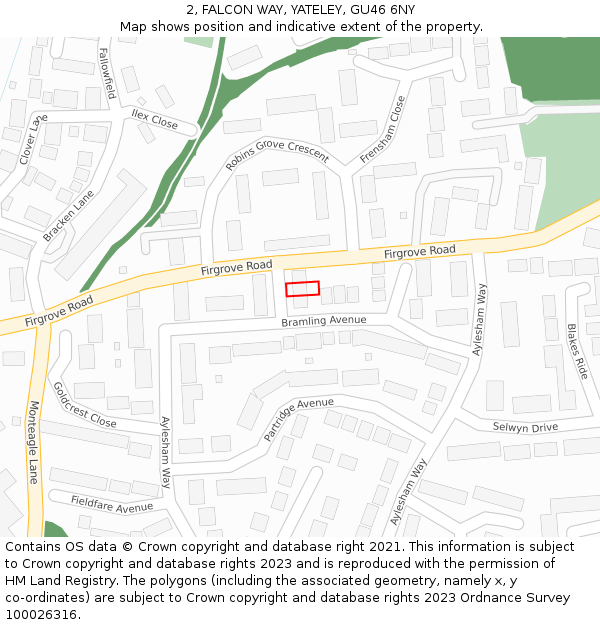 2, FALCON WAY, YATELEY, GU46 6NY: Location map and indicative extent of plot
