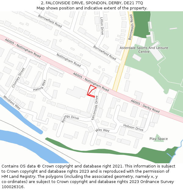 2, FALCONSIDE DRIVE, SPONDON, DERBY, DE21 7TQ: Location map and indicative extent of plot