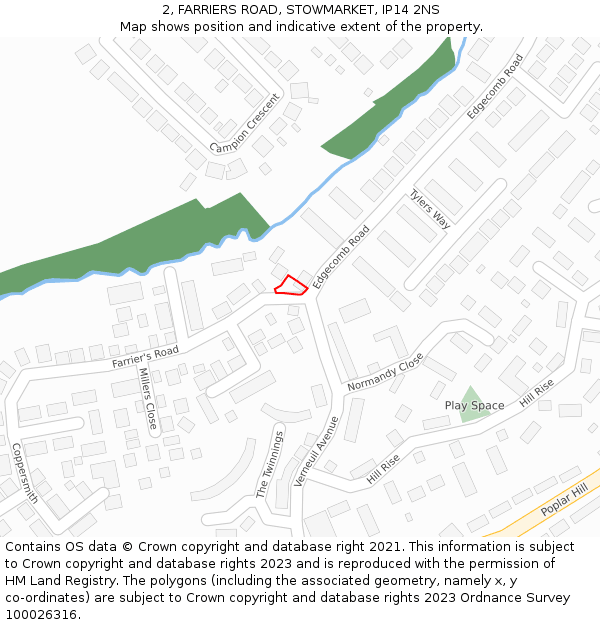 2, FARRIERS ROAD, STOWMARKET, IP14 2NS: Location map and indicative extent of plot