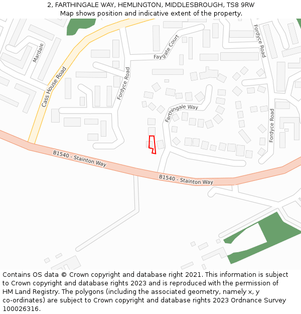 2, FARTHINGALE WAY, HEMLINGTON, MIDDLESBROUGH, TS8 9RW: Location map and indicative extent of plot