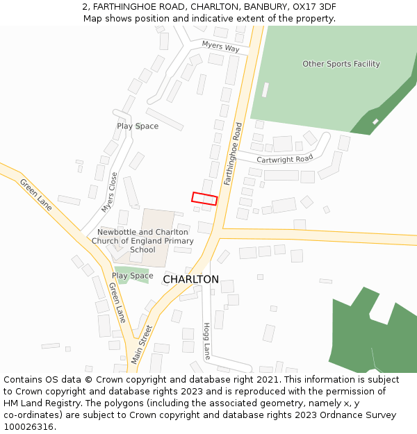 2, FARTHINGHOE ROAD, CHARLTON, BANBURY, OX17 3DF: Location map and indicative extent of plot