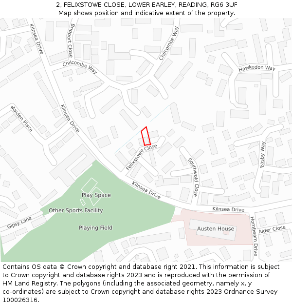 2, FELIXSTOWE CLOSE, LOWER EARLEY, READING, RG6 3UF: Location map and indicative extent of plot