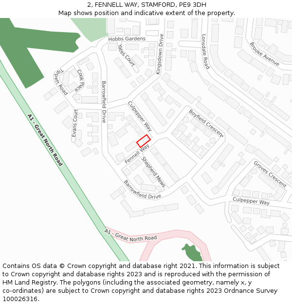 2, FENNELL WAY, STAMFORD, PE9 3DH: Location map and indicative extent of plot
