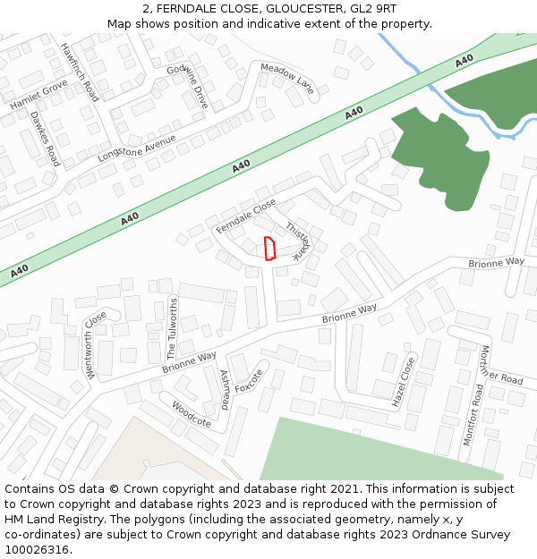 2, FERNDALE CLOSE, GLOUCESTER, GL2 9RT: Location map and indicative extent of plot
