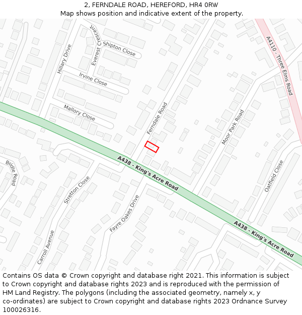 2, FERNDALE ROAD, HEREFORD, HR4 0RW: Location map and indicative extent of plot