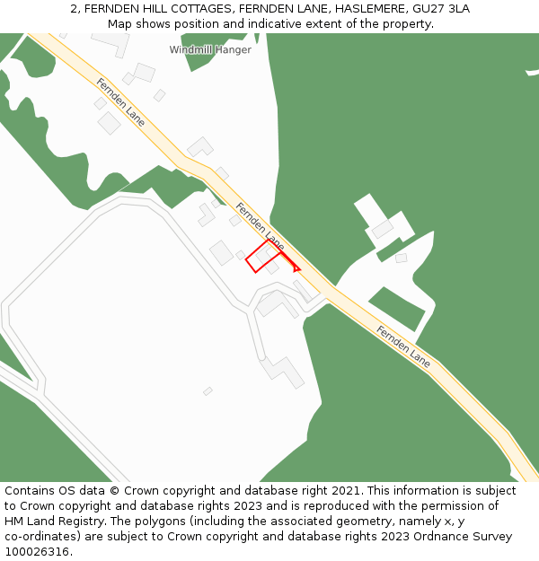 2, FERNDEN HILL COTTAGES, FERNDEN LANE, HASLEMERE, GU27 3LA: Location map and indicative extent of plot