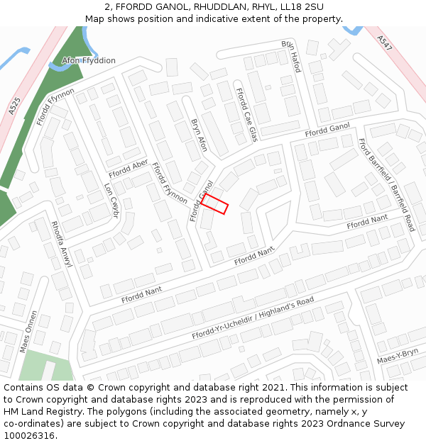 2, FFORDD GANOL, RHUDDLAN, RHYL, LL18 2SU: Location map and indicative extent of plot