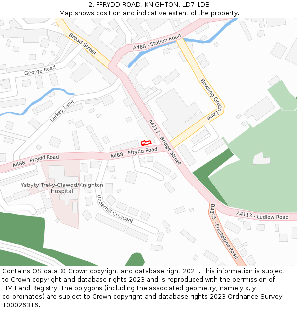 2, FFRYDD ROAD, KNIGHTON, LD7 1DB: Location map and indicative extent of plot