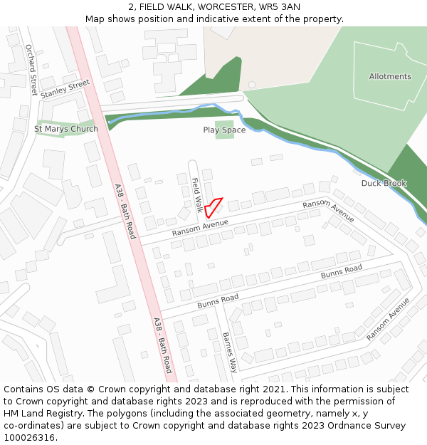 2, FIELD WALK, WORCESTER, WR5 3AN: Location map and indicative extent of plot