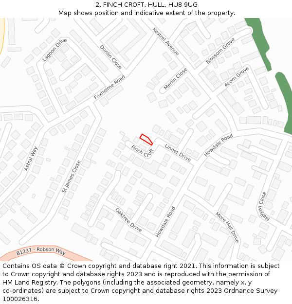 2, FINCH CROFT, HULL, HU8 9UG: Location map and indicative extent of plot