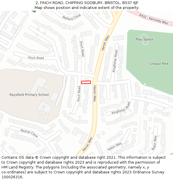 2, FINCH ROAD, CHIPPING SODBURY, BRISTOL, BS37 6JF: Location map and indicative extent of plot