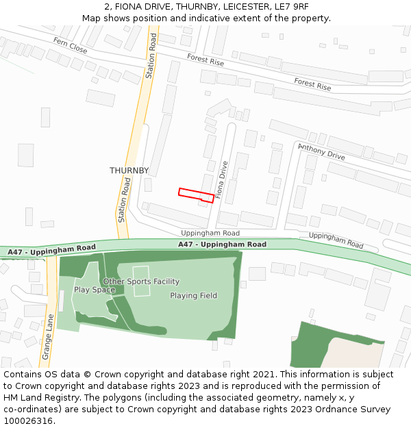 2, FIONA DRIVE, THURNBY, LEICESTER, LE7 9RF: Location map and indicative extent of plot