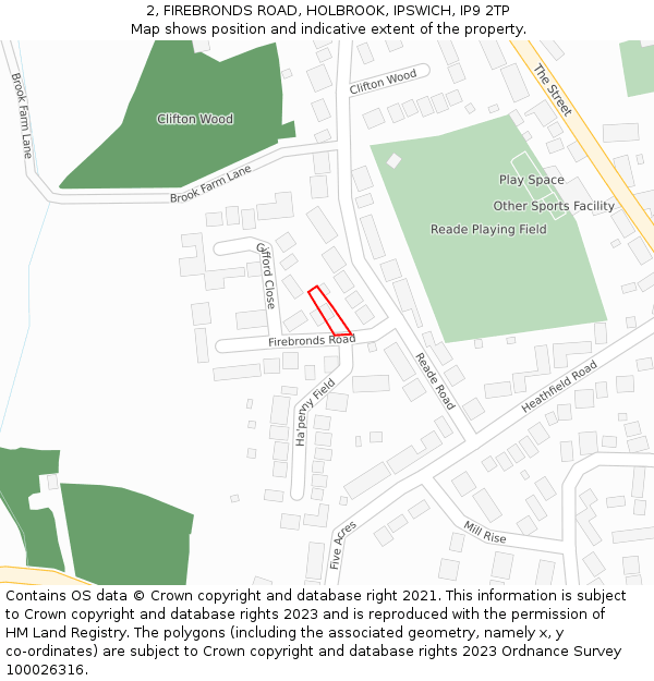 2, FIREBRONDS ROAD, HOLBROOK, IPSWICH, IP9 2TP: Location map and indicative extent of plot