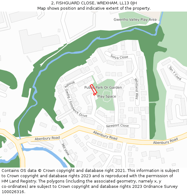 2, FISHGUARD CLOSE, WREXHAM, LL13 0JH: Location map and indicative extent of plot