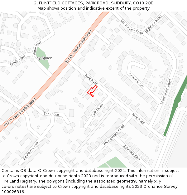 2, FLINTFIELD COTTAGES, PARK ROAD, SUDBURY, CO10 2QB: Location map and indicative extent of plot