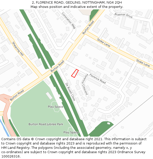2, FLORENCE ROAD, GEDLING, NOTTINGHAM, NG4 2QH: Location map and indicative extent of plot