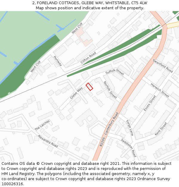 2, FORELAND COTTAGES, GLEBE WAY, WHITSTABLE, CT5 4LW: Location map and indicative extent of plot