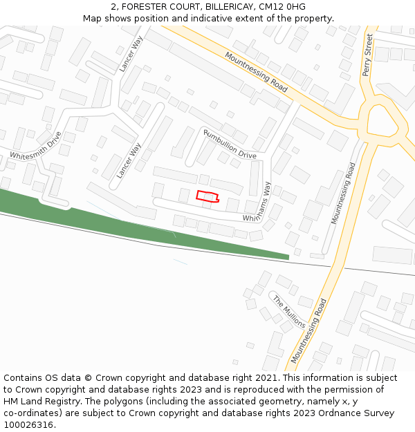 2, FORESTER COURT, BILLERICAY, CM12 0HG: Location map and indicative extent of plot