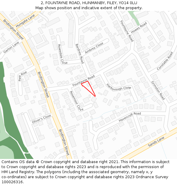 2, FOUNTAYNE ROAD, HUNMANBY, FILEY, YO14 0LU: Location map and indicative extent of plot