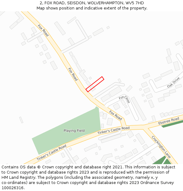 2, FOX ROAD, SEISDON, WOLVERHAMPTON, WV5 7HD: Location map and indicative extent of plot