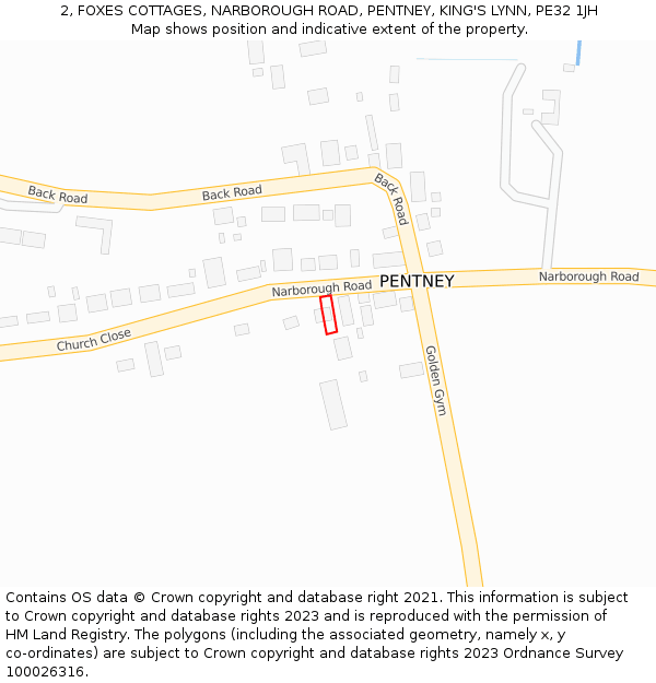 2, FOXES COTTAGES, NARBOROUGH ROAD, PENTNEY, KING'S LYNN, PE32 1JH: Location map and indicative extent of plot