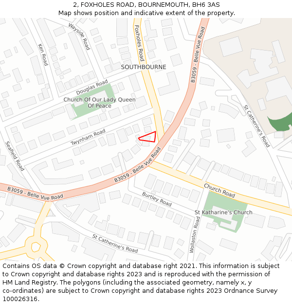 2, FOXHOLES ROAD, BOURNEMOUTH, BH6 3AS: Location map and indicative extent of plot