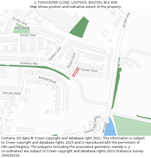 2, FOXHUNTER CLOSE, LOSTOCK, BOLTON, BL6 4GR: Location map and indicative extent of plot