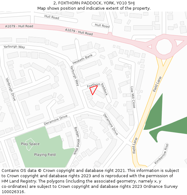 2, FOXTHORN PADDOCK, YORK, YO10 5HJ: Location map and indicative extent of plot
