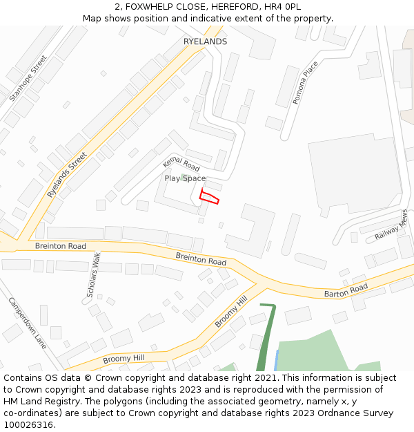 2, FOXWHELP CLOSE, HEREFORD, HR4 0PL: Location map and indicative extent of plot