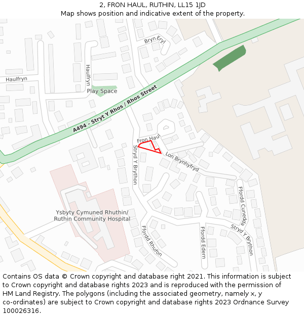 2, FRON HAUL, RUTHIN, LL15 1JD: Location map and indicative extent of plot