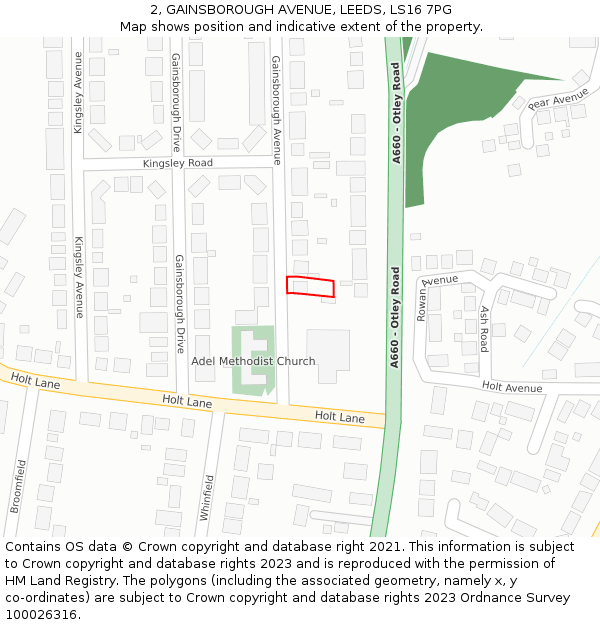 2, GAINSBOROUGH AVENUE, LEEDS, LS16 7PG: Location map and indicative extent of plot