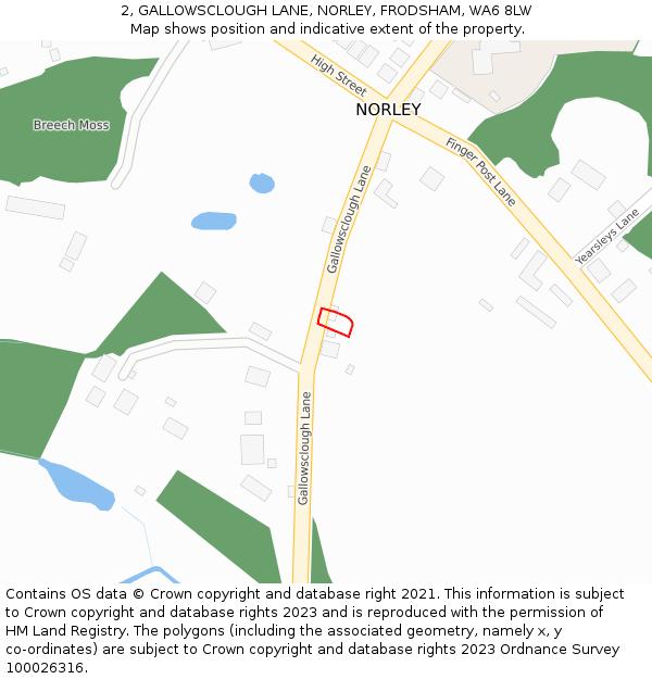 2, GALLOWSCLOUGH LANE, NORLEY, FRODSHAM, WA6 8LW: Location map and indicative extent of plot