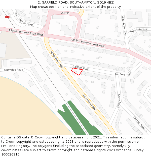 2, GARFIELD ROAD, SOUTHAMPTON, SO19 4BZ: Location map and indicative extent of plot