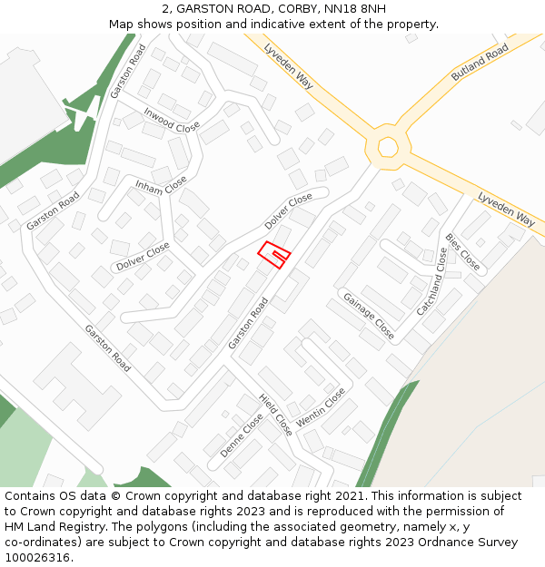 2, GARSTON ROAD, CORBY, NN18 8NH: Location map and indicative extent of plot