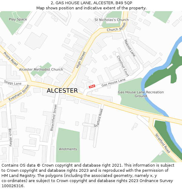 2, GAS HOUSE LANE, ALCESTER, B49 5QP: Location map and indicative extent of plot