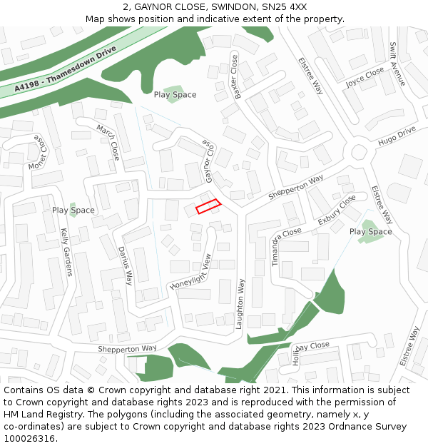 2, GAYNOR CLOSE, SWINDON, SN25 4XX: Location map and indicative extent of plot