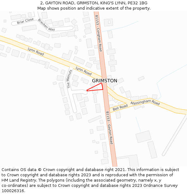 2, GAYTON ROAD, GRIMSTON, KING'S LYNN, PE32 1BG: Location map and indicative extent of plot
