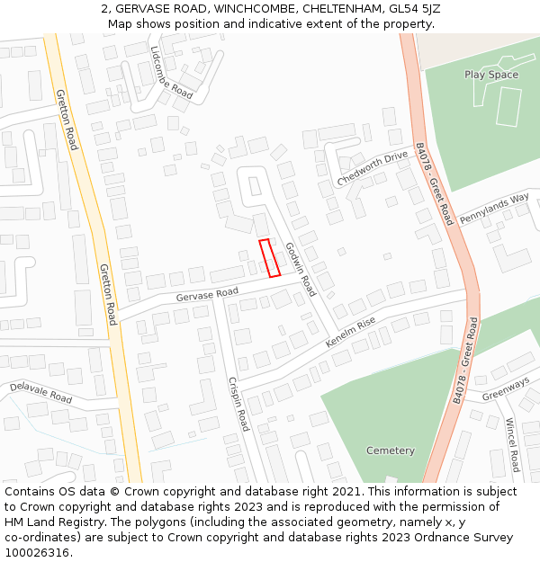 2, GERVASE ROAD, WINCHCOMBE, CHELTENHAM, GL54 5JZ: Location map and indicative extent of plot