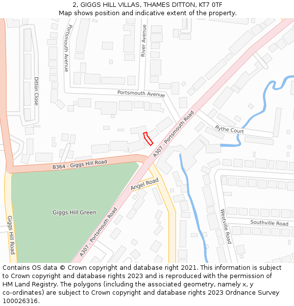 2, GIGGS HILL VILLAS, THAMES DITTON, KT7 0TF: Location map and indicative extent of plot