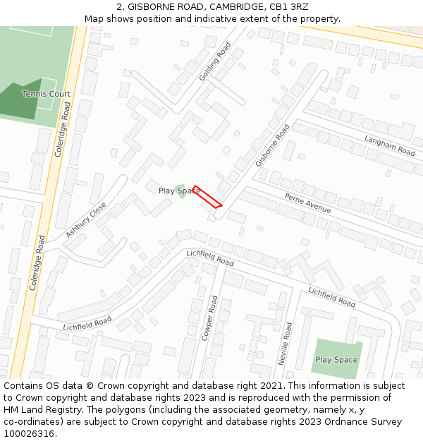 2, GISBORNE ROAD, CAMBRIDGE, CB1 3RZ: Location map and indicative extent of plot