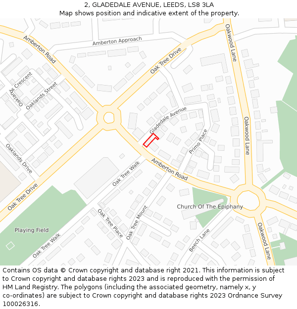 2, GLADEDALE AVENUE, LEEDS, LS8 3LA: Location map and indicative extent of plot